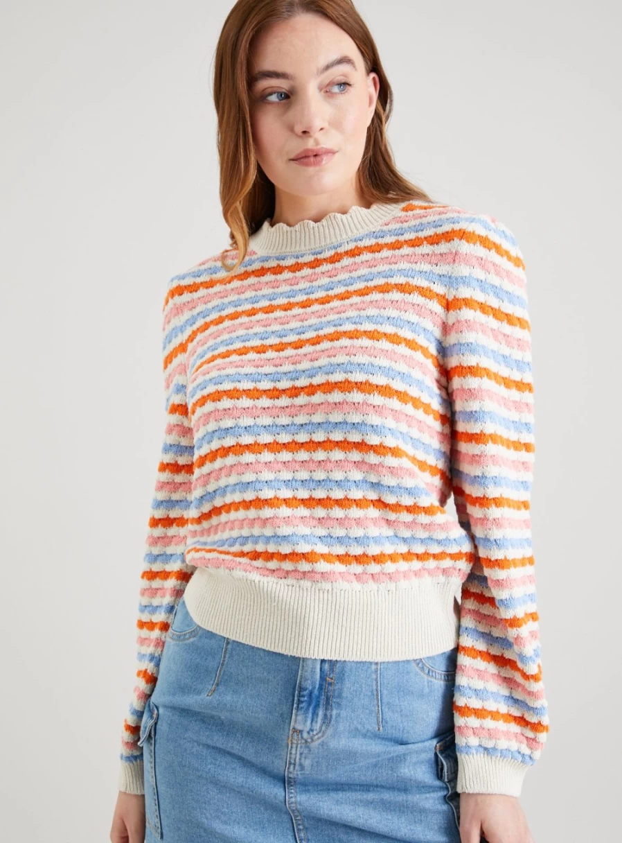 Tu Women's Stripe Textured Scallop Knit Jumper 2024