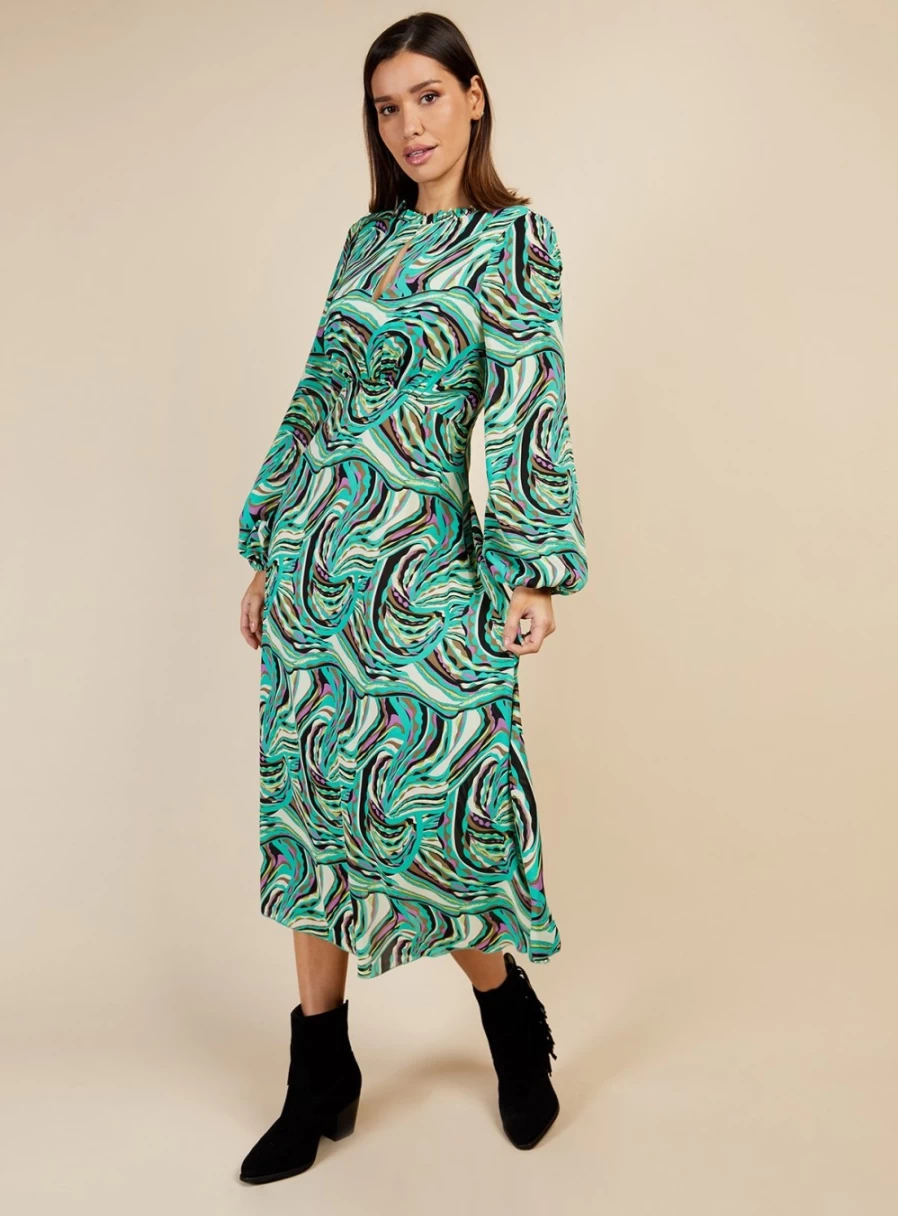 "Vogue Williams Women's Green Swirl Print Midaxi Dress Size 10"