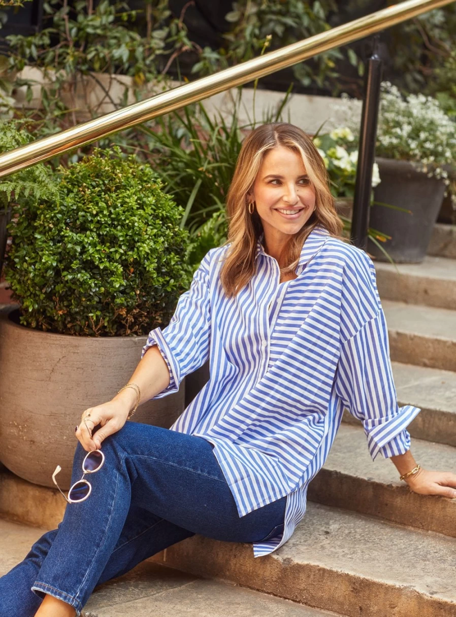 "Vogue Williams Women's Blue Stripe Shirt - Stylish Casual Top"