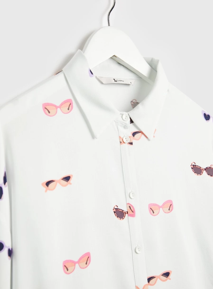 "Tu Women's White Sunglasses Print Boxy Shirt - Stylish Casual Top"