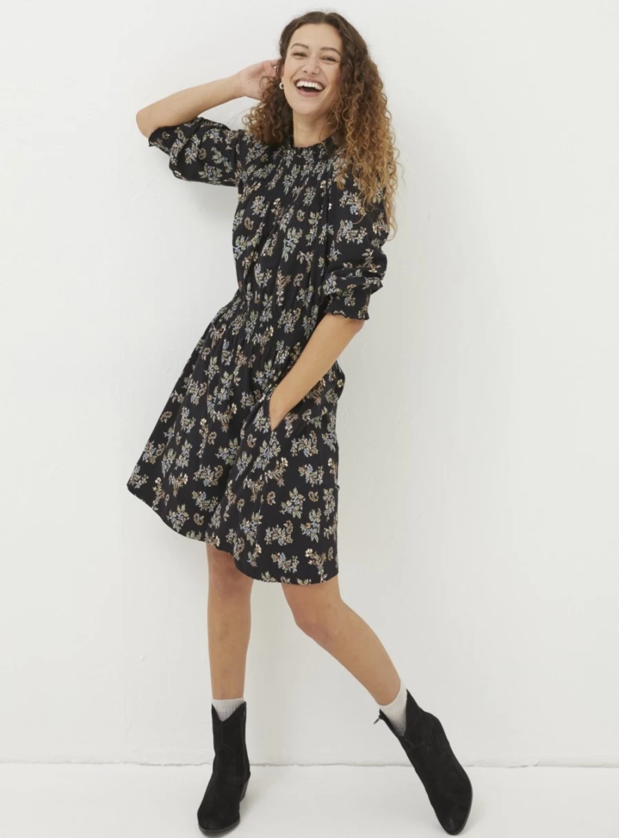 FatFace Women's Krishan Floral Jersey Dress - Size 12, Crafted Floral Print Summer Dress
