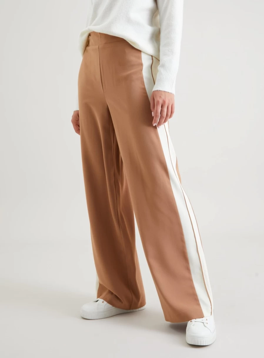 Tu Women's Camel Wide Leg Stripe Pull On Trousers 22R - Comfortable High Waist Casual Pants