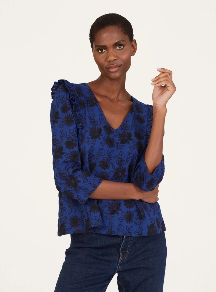 Thought Women's Simone Organic Cotton Embroidered Blouse - Sustainable Boho Style Top