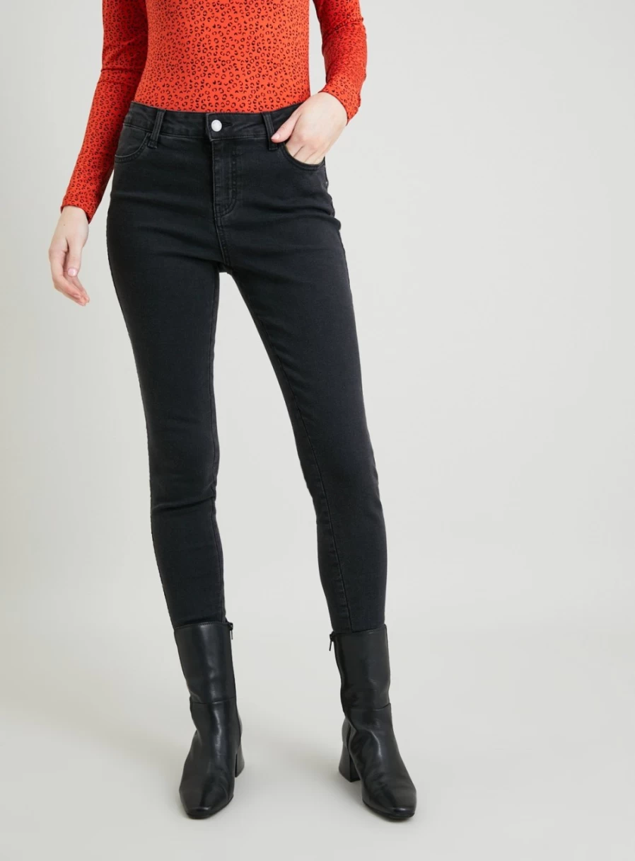 Tu Women's Charcoal Grey Skinny Jeans with Stud Details - Stretch Denim, Washed Finish, Size 14