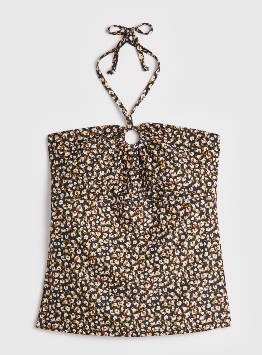 Tu Women's Animal Print Halter Neck Tankini Top - Stylish Swimwear for Beach & Pool