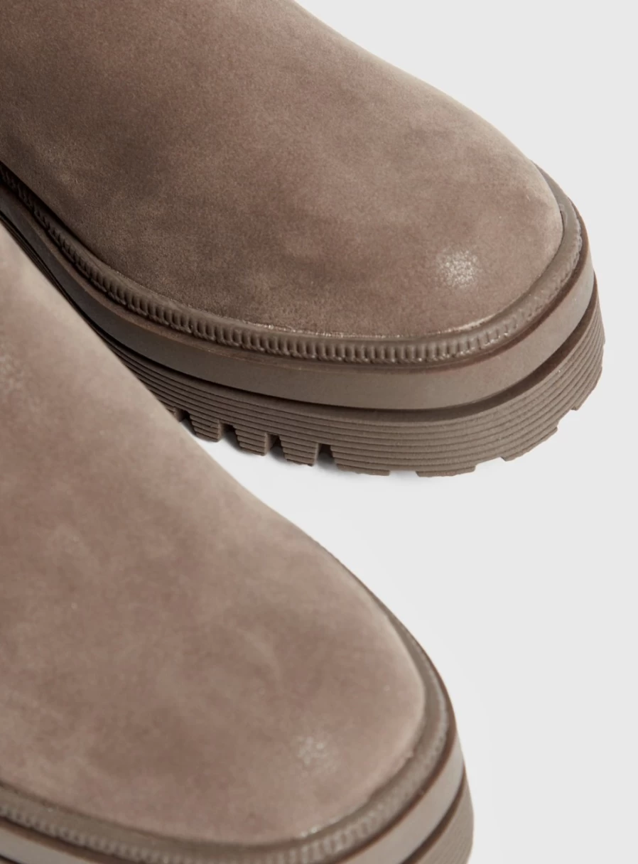 Women's Taupe Faux Leather Boots with Knit Cuff - Tu Brand Chunky Heel Ankle Booties