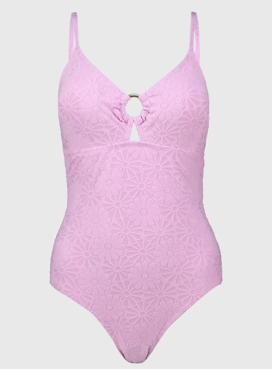 Tu Women's Lilac Retro Floral Textured One-Piece Swimsuit - Size 6 Vintage Inspired Bathing Suit