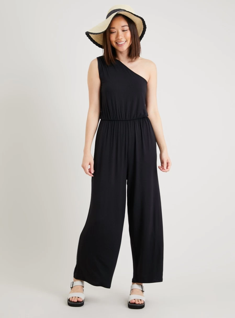 Tu Petite Women's Black One Shoulder Jumpsuit - Petite Size 24 Elegant Evening Romper