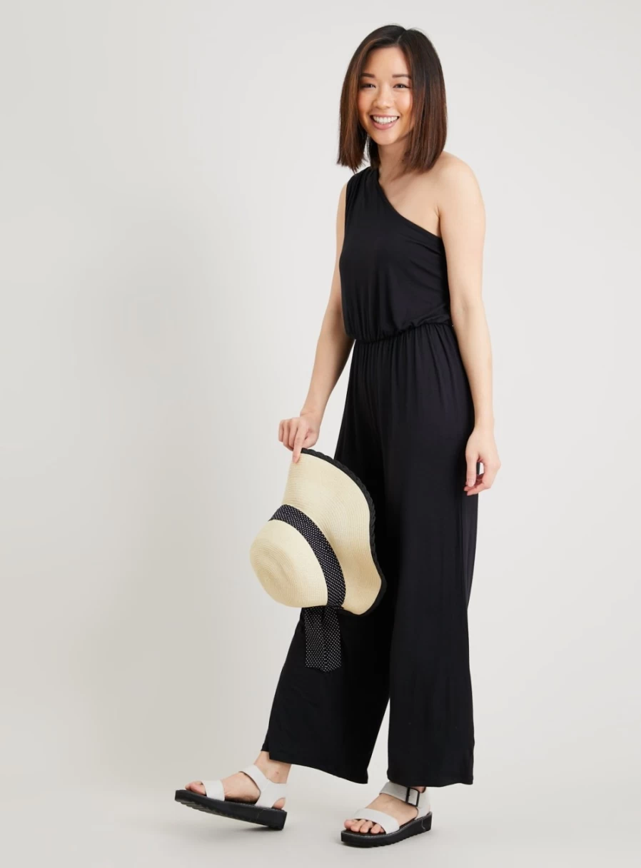 Tu Petite Women's Black One Shoulder Jumpsuit - Petite Size 24 Elegant Evening Romper
