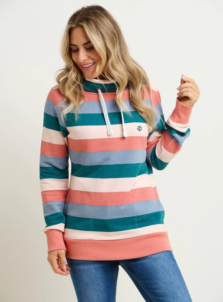 Brakburn Women's Striped Cowl Neck Sweatshirt - Soft 16 oz Pullover Top