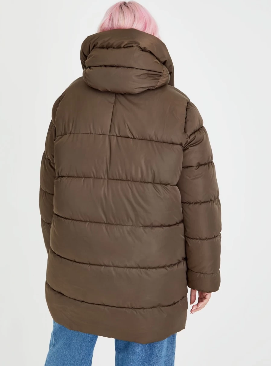Tu Women's Brown Midi Padded Coat - Warm Quilted Winter Jacket