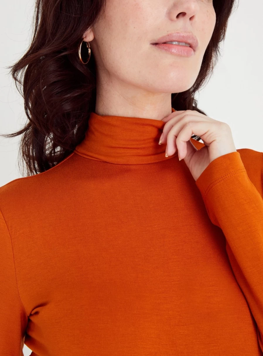 "Tu Women's Orange Roll Neck Knit Top 2022"
