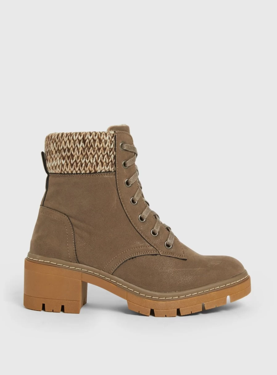 Women's Taupe Hiker Boots with Heel & Lace-Up Detail by Tu - Stylish Outdoor Footwear