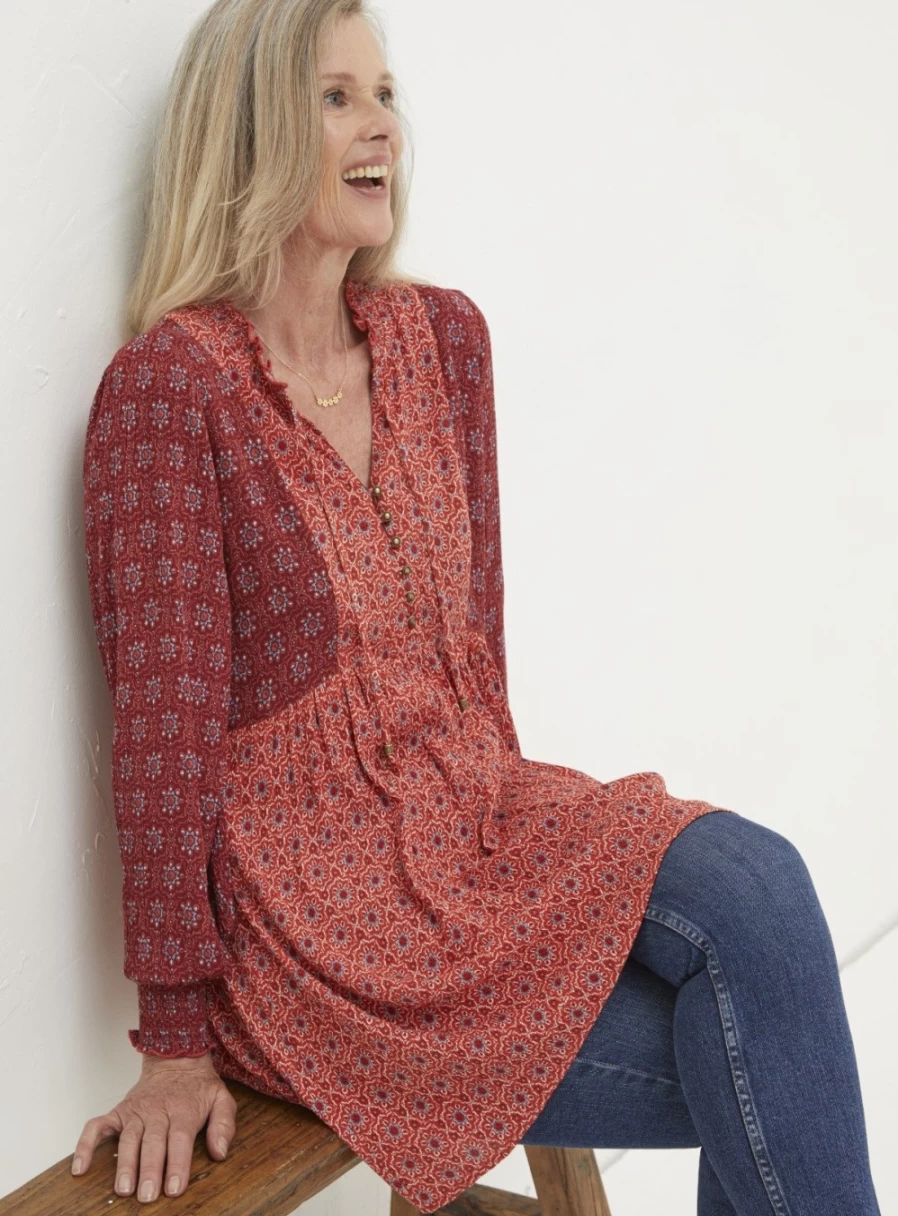 FatFace Women's Gerry Craft Geo Tunic Top - Stylish Floral Print Casual Blouse