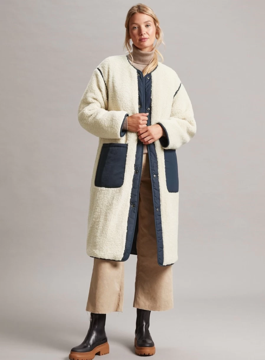 Women's Four Seasons Reversible Borg Jacket - Collarless Quilted Lightweight Coat for All Seasons