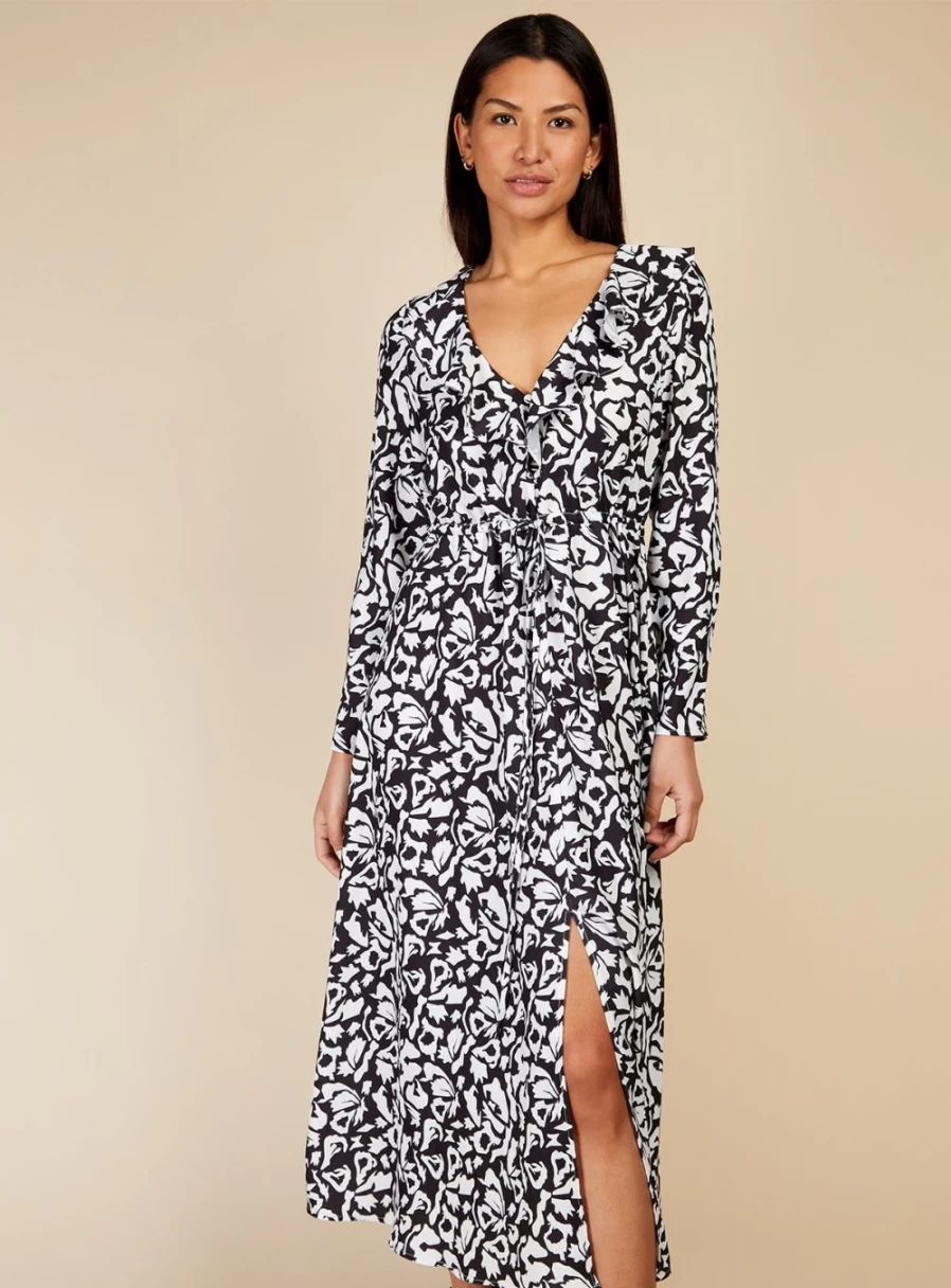Little Mistress Women's Monochrome Printed Midaxi Dress - Size 8, Floral Summer Party Gown