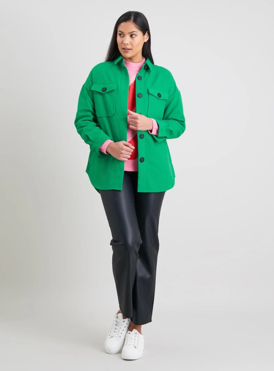 Tu Women's Green Belted Shacket - Stylish Casual Jacket for Fall & Winter