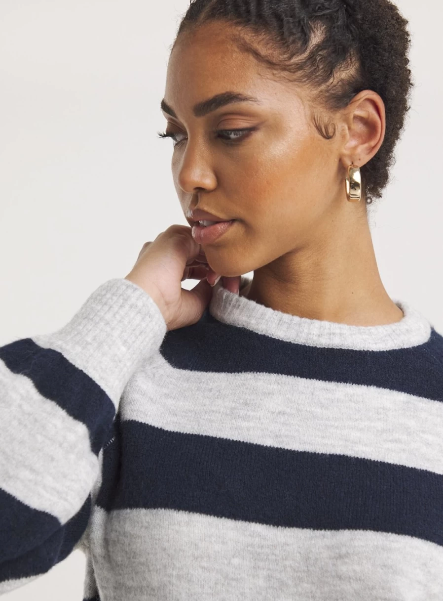 Simply Be Women's Navy & Grey Striped Knit Crewneck Sweater Size 16-18