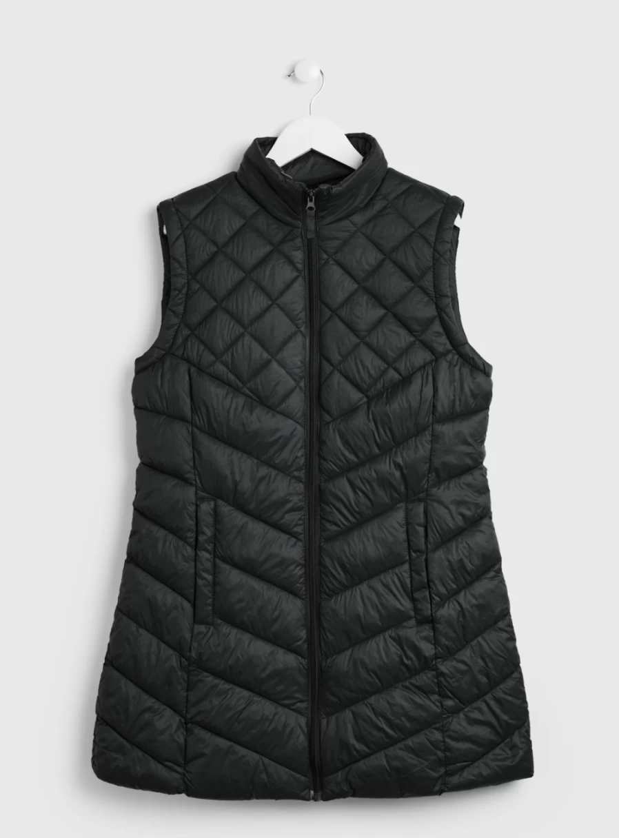 Women's Black Lightweight Padded Vest Gilet by Tu - Stylish Quilted Sleeveless Jacket for Layering