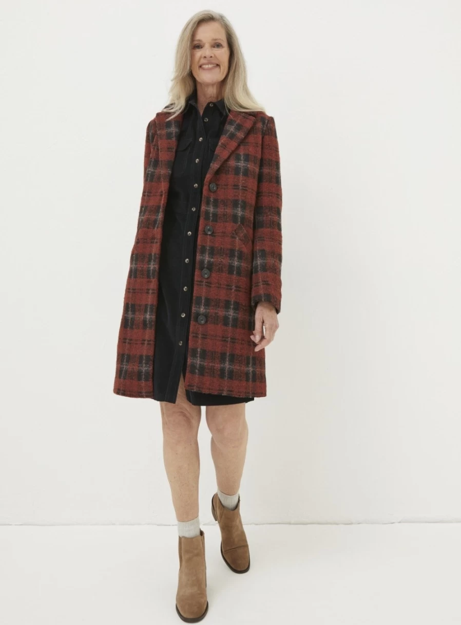 FatFace Women's Tanya Wool Blend Check Coat - Stylish Winter Outerwear