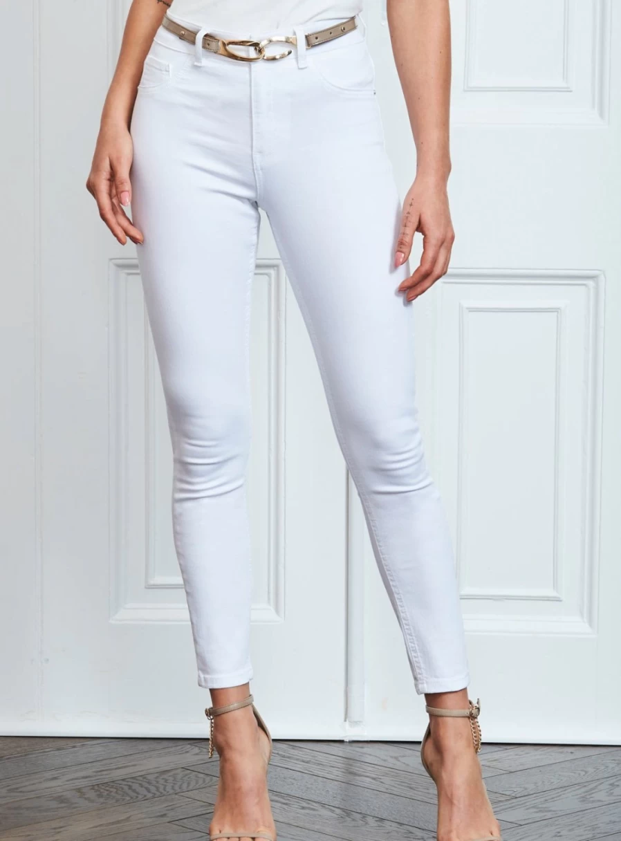 Sosandar Women's White Skinny Jeans - High Waist Stretch Denim Size 10