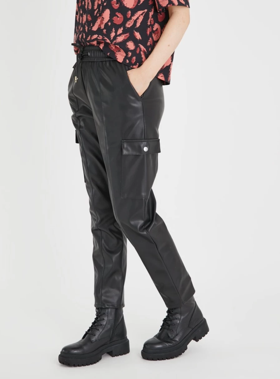 Tu Women's Black Faux Leather Trousers - High Waist Slim Fit Stretch Vegan Pants Size 8