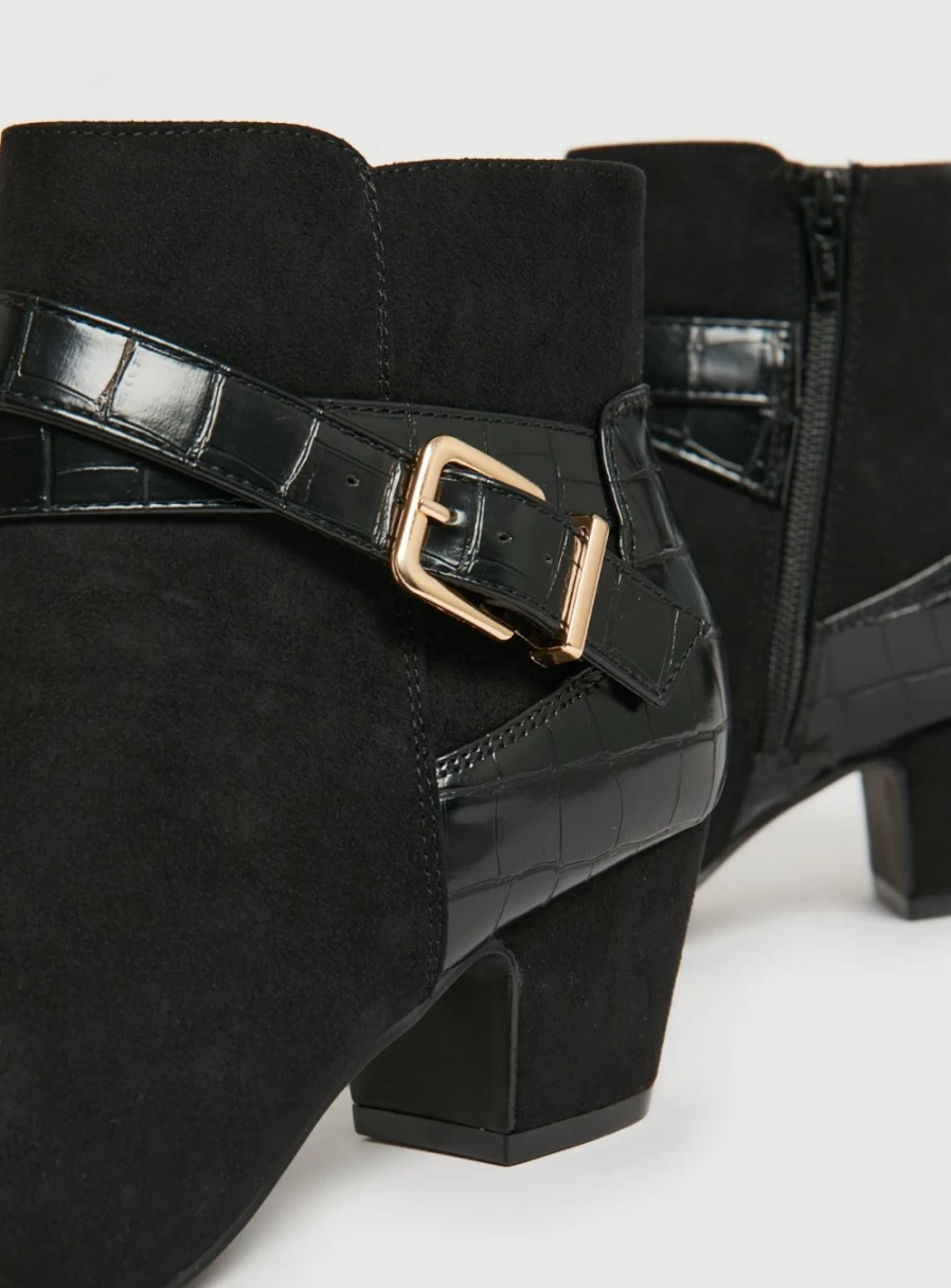 Tu Women's Black Faux Suede Heeled Boots Size 8 - Chunky Heel Ankle Booties for Women