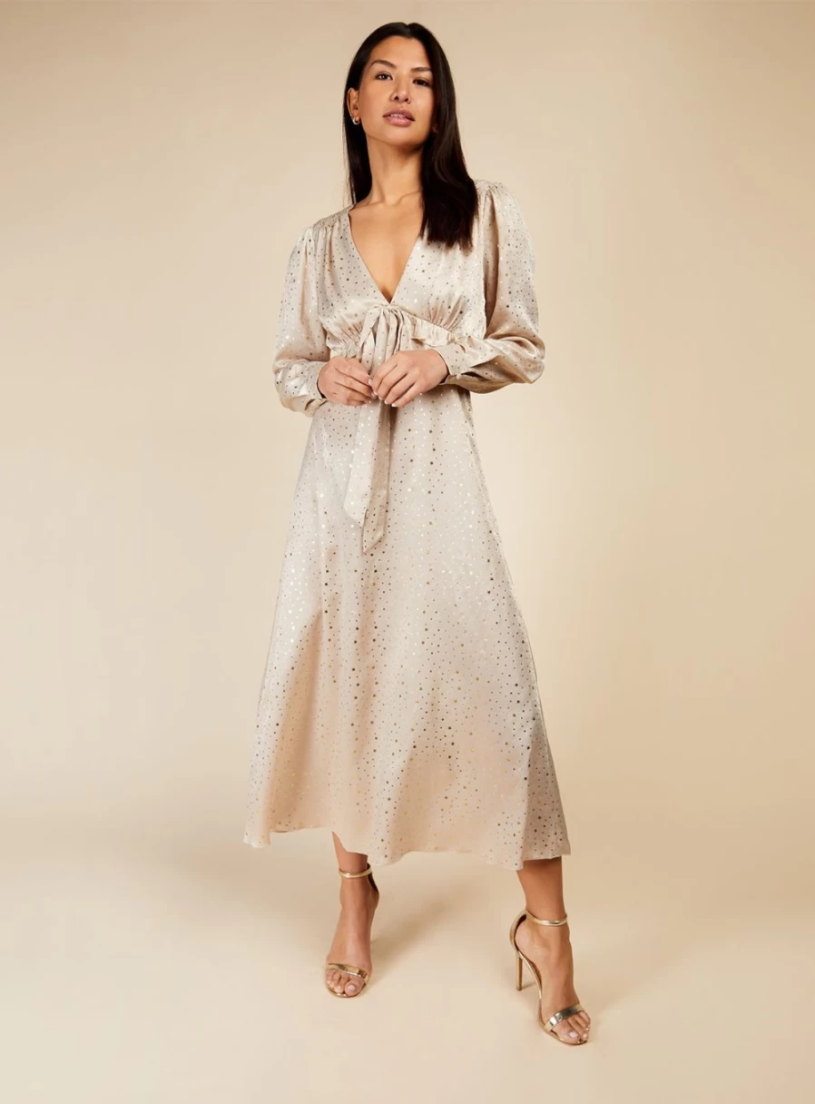 Little Mistress Women's Gold Foil Stars Midi Dress - Elegant Party Gown