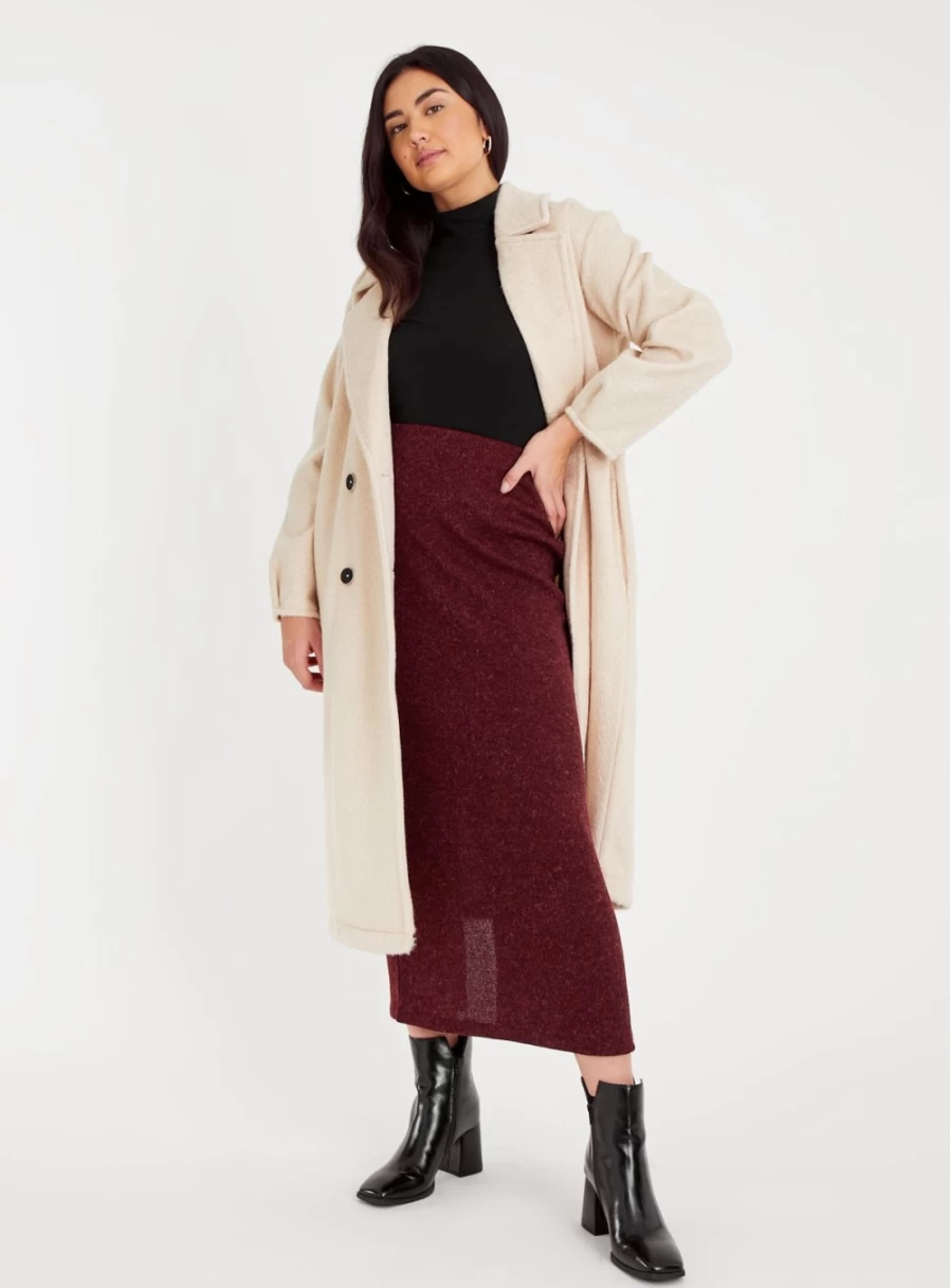 "Tu Women's Dark Red Knitted Midi Skirt - Size 18"