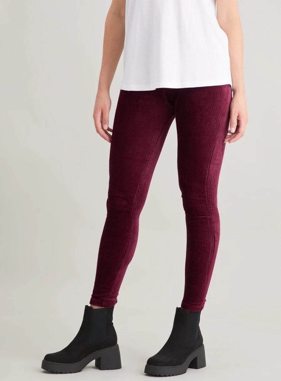 Tu Women's Berry Red Corduroy Leggings - Stretch Comfort Fit, High Waist, Size 16