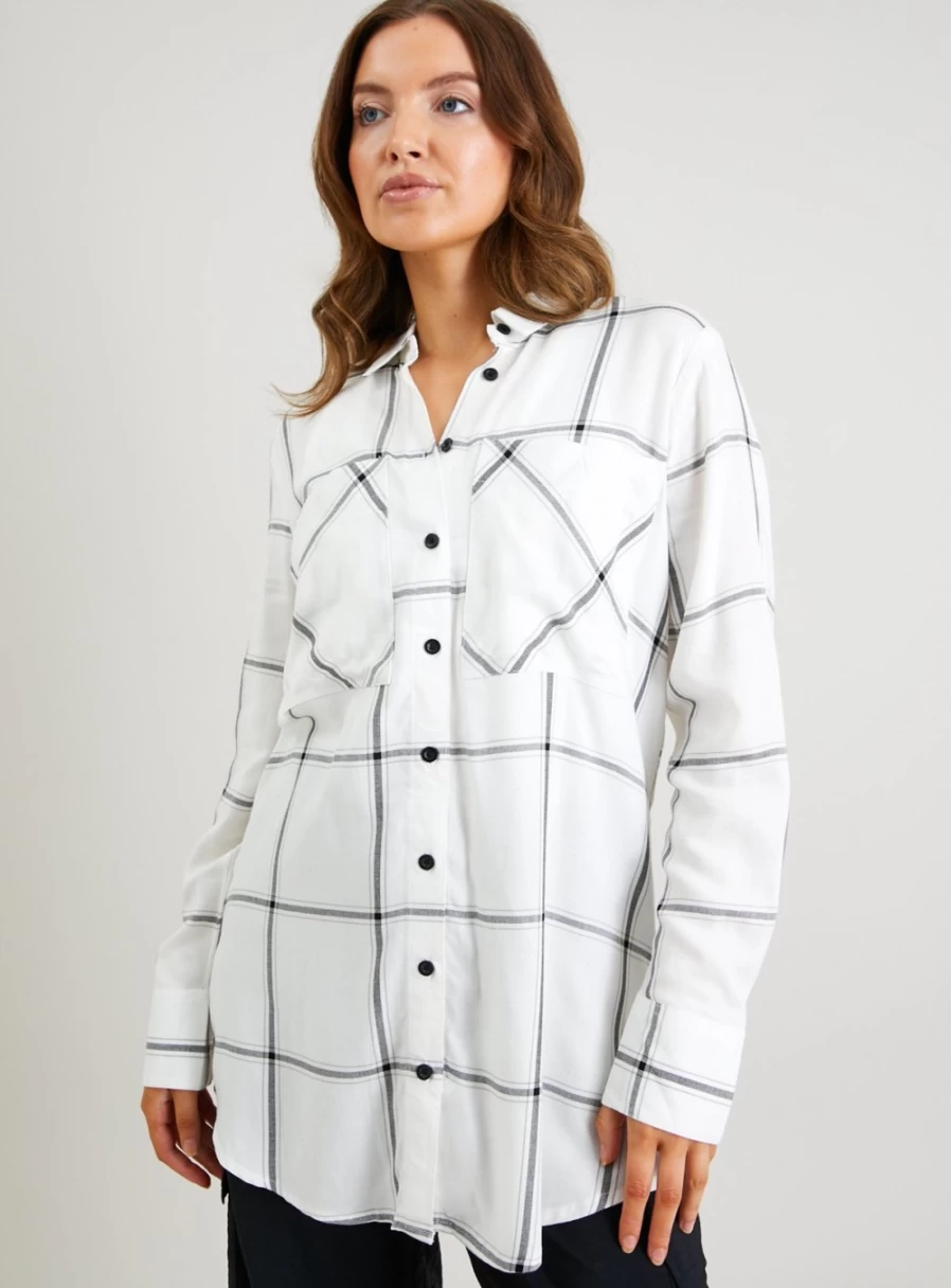 Tu Women's Mono Check Longline Shirt - Stylish Oversized Plaid Top for Women