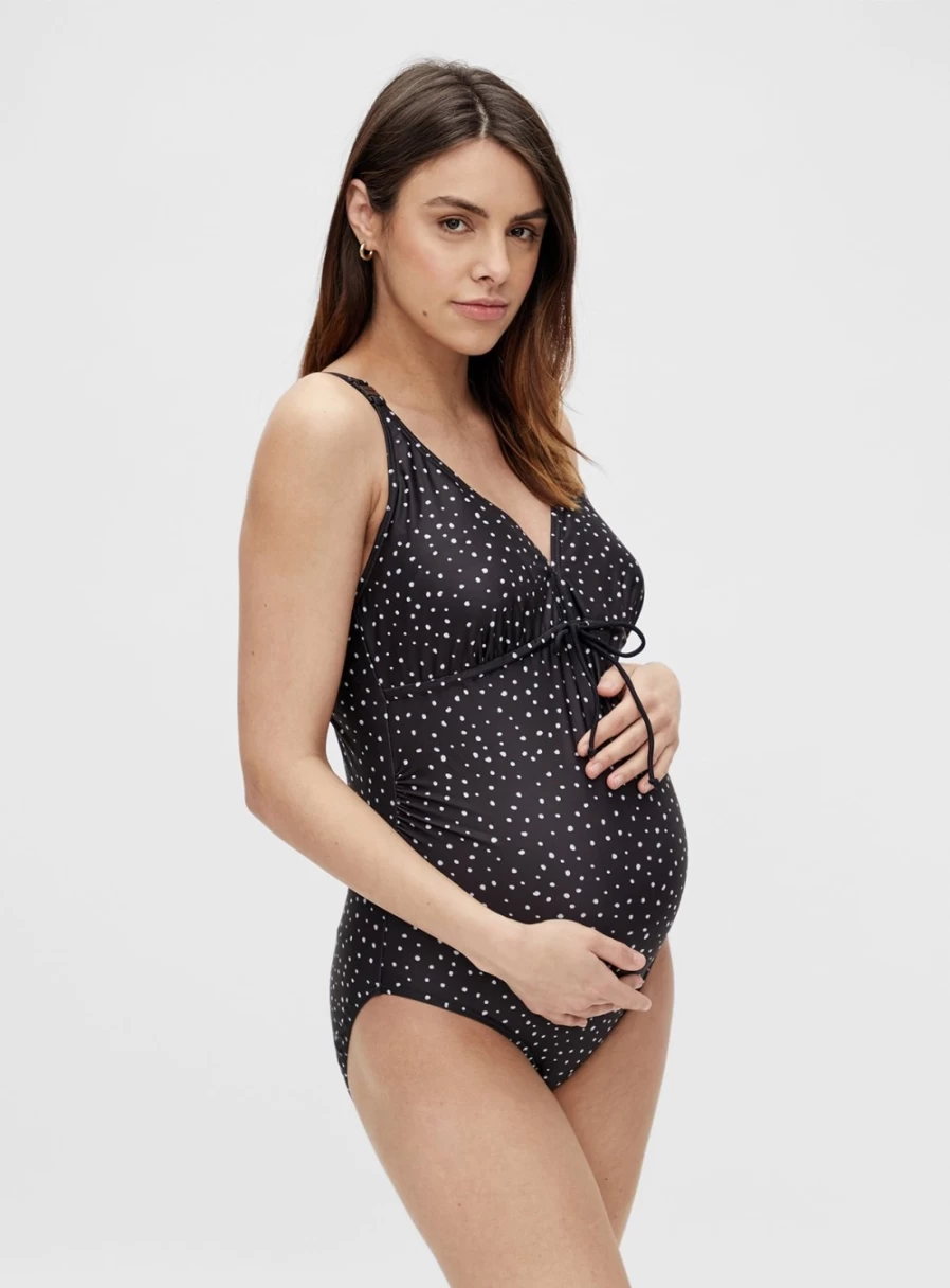 MAMALICIOUS Women's Black Spot Maternity Swimsuit - Size L, Pregnancy Swimwear for Comfort & Style