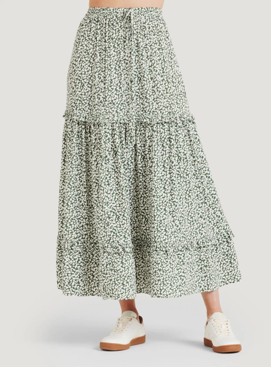 "Thought Women's Maple Lenzing Ecovero Tiered Maxi Skirt | Sustainable Long Skirt"