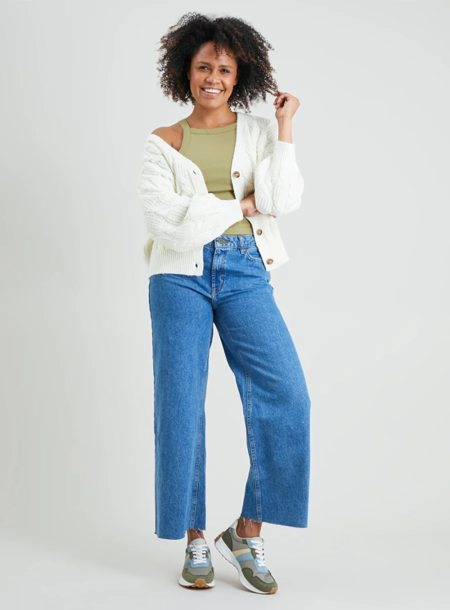 Tu Women's Mid Wash Wide Leg Denim Jeans - 20R High Rise Relaxed Fit Comfortable Stretch