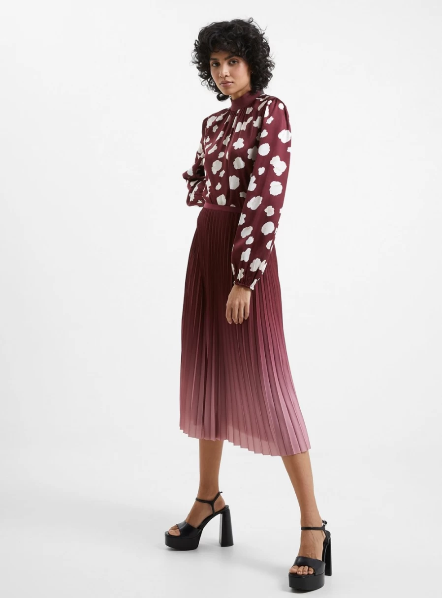 French Connection Women's Sunburst Pleated Skirt - Lightweight Crepe Midi Length Size 18