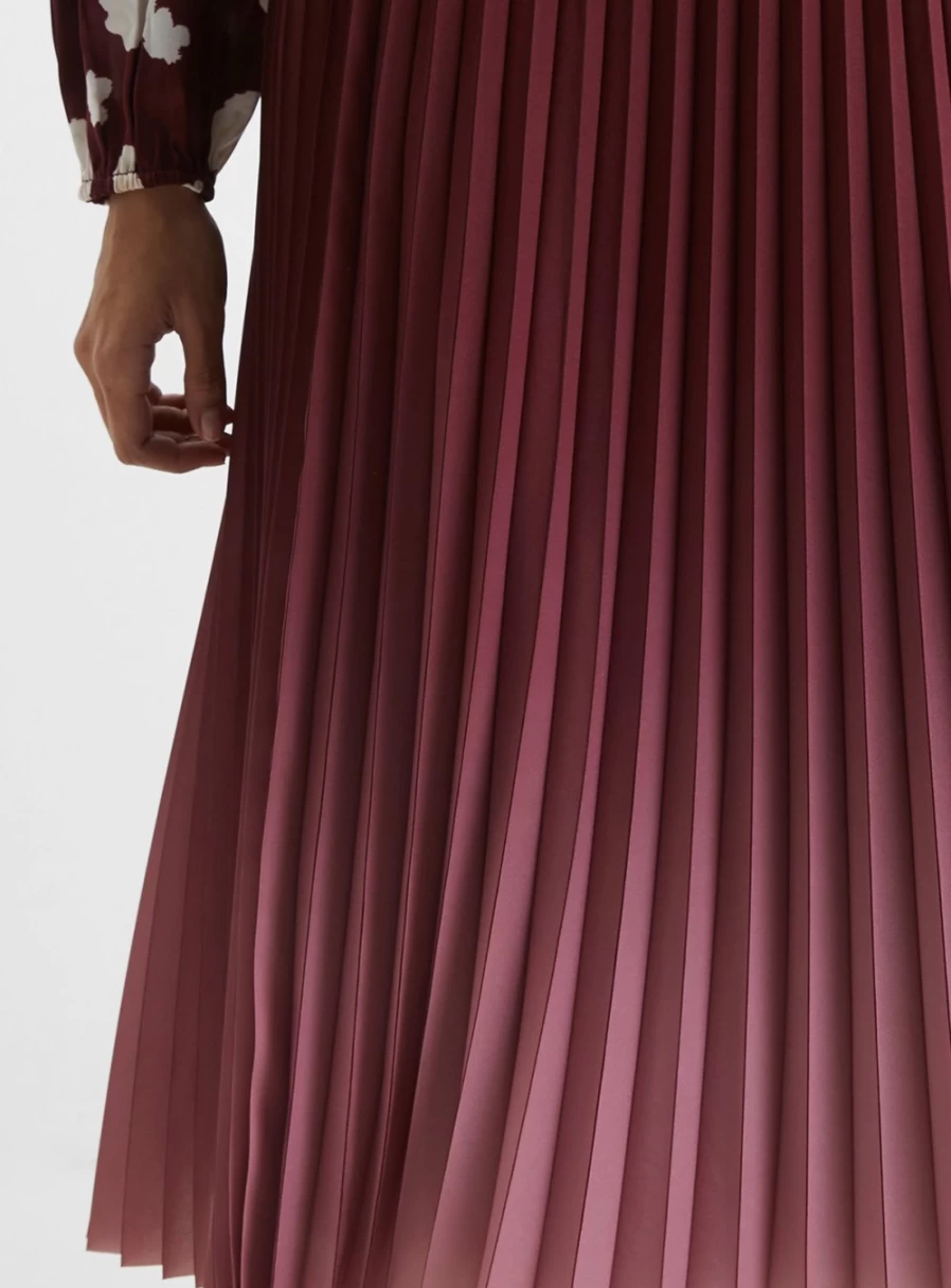 French Connection Women's Sunburst Pleated Skirt - Lightweight Crepe Midi Length Size 18