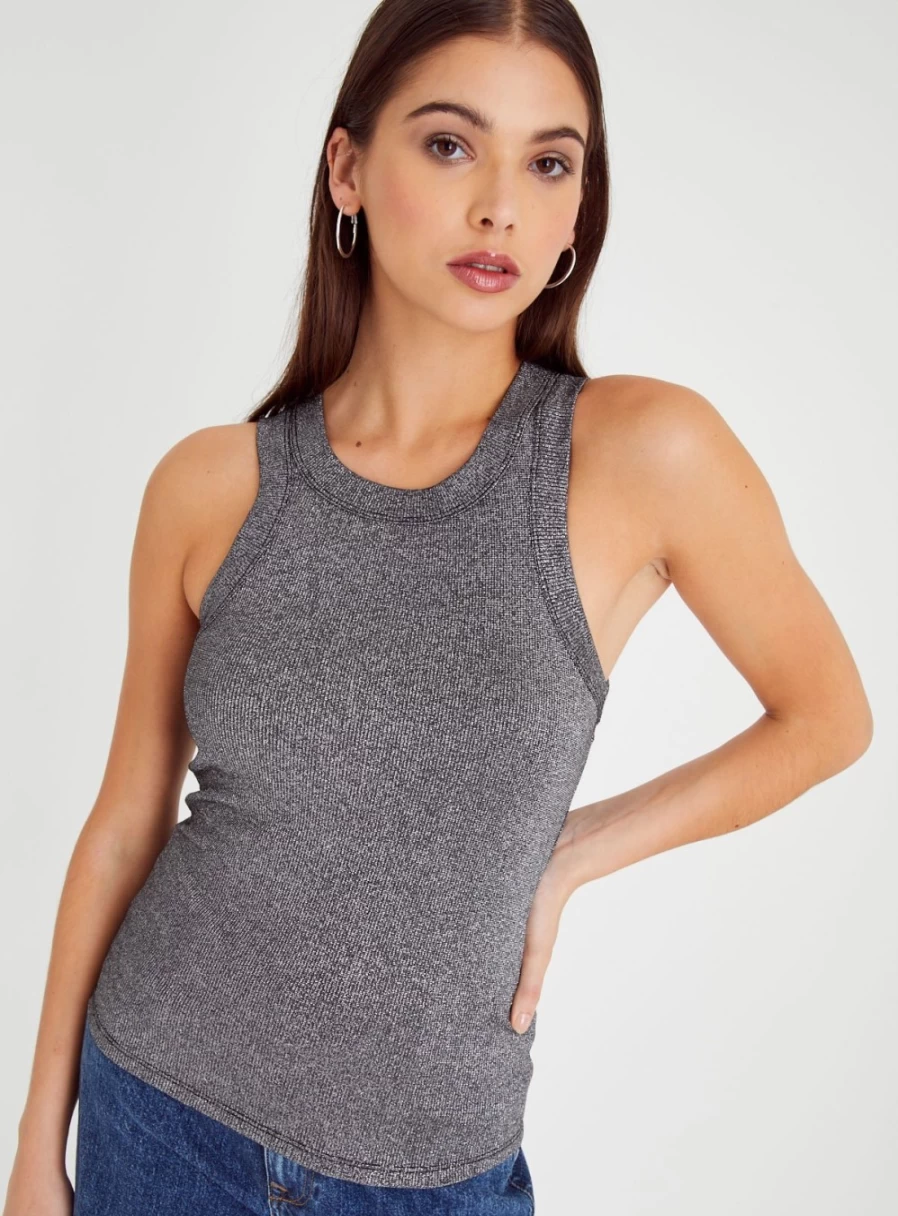 Tu Women's Charcoal Sparkle Vest Top - Stylish Sequin Embellished Casual Wear