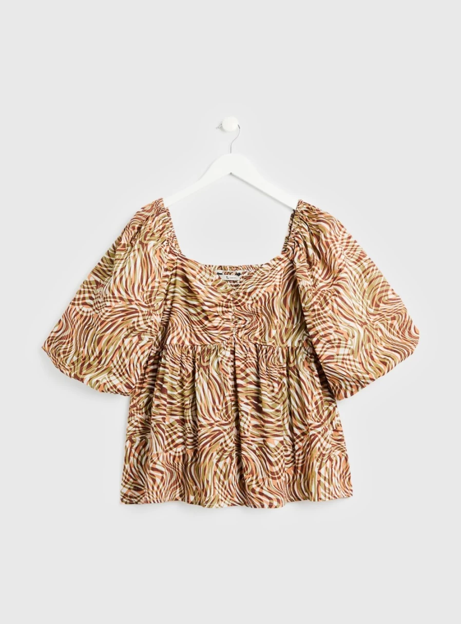 Tu Women's Aztec Print Puff Sleeve Blouse - Boho Chic Tribal Top