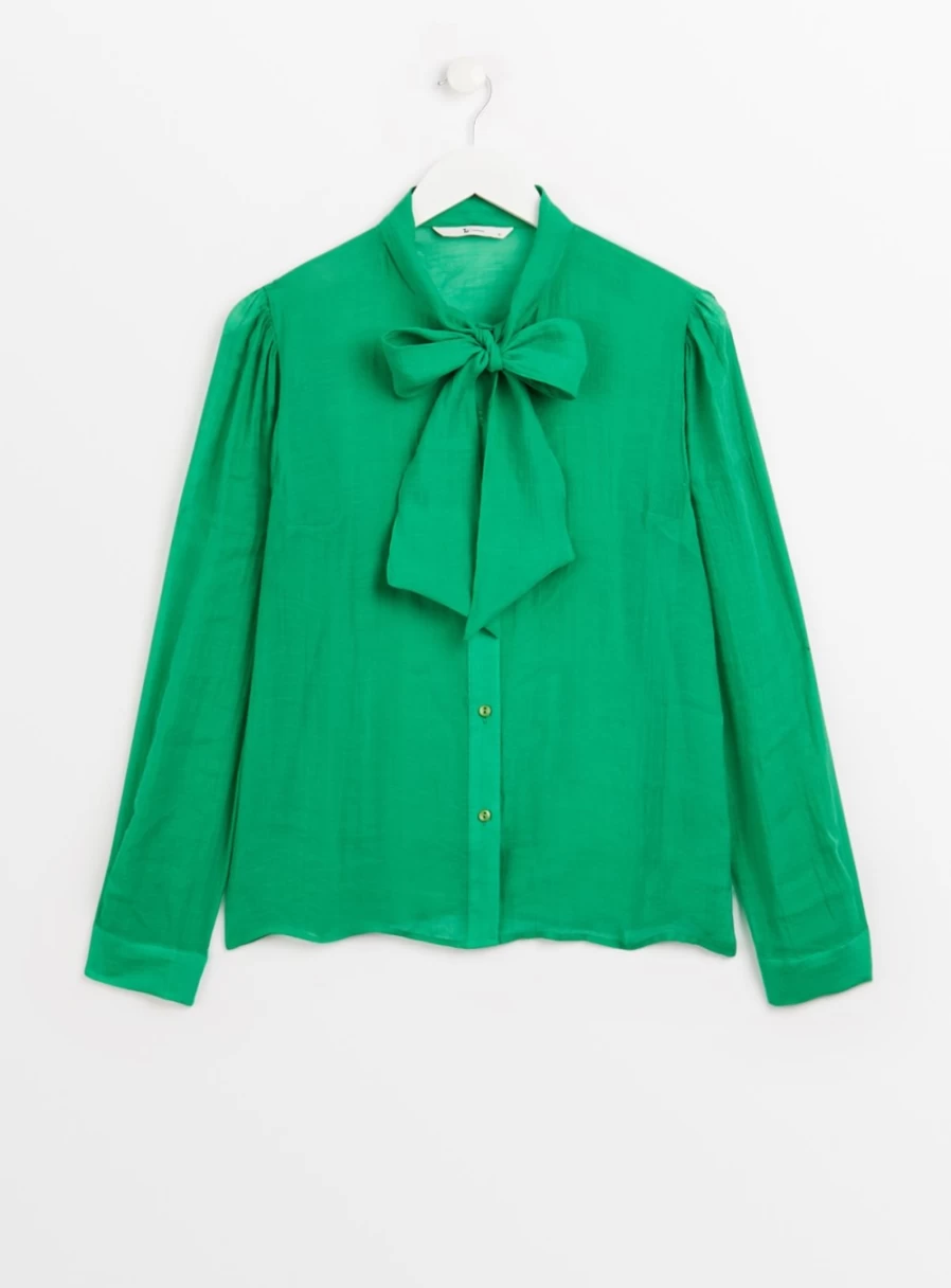 "Tu Women's Green Sheer Tie Neck Blouse - Style 14"