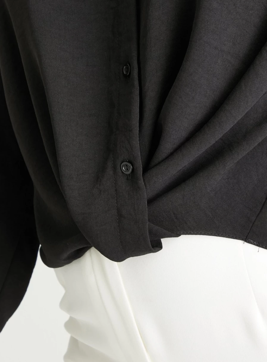 Tu Women's Black Tie Knot Boxy Shirt - Elegant Formal Top for Women
