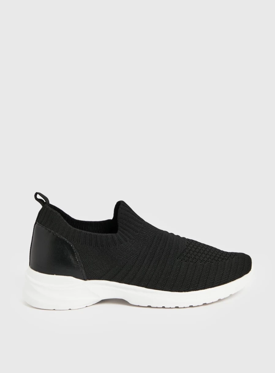 Tu Women's Black Knitted Slip-On Sneakers - Comfortable Casual Trainers Size 4
