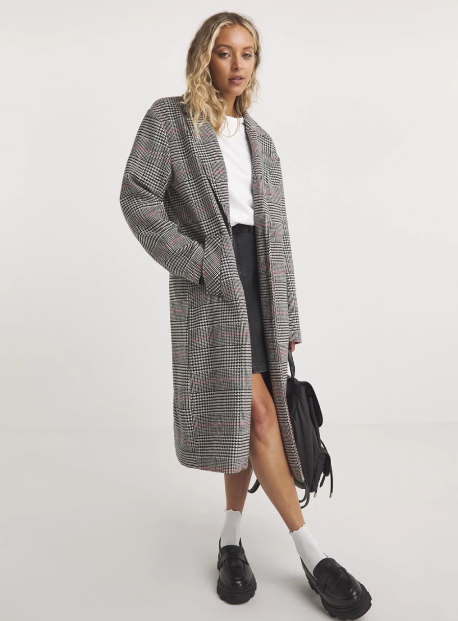 Simply Be Women's Checked Faux Wool Relaxed Blazer Coat - Size 28