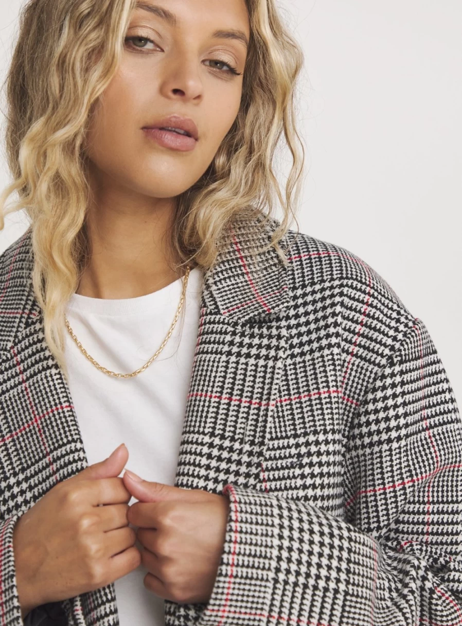 Simply Be Women's Checked Faux Wool Relaxed Blazer Coat - Size 28