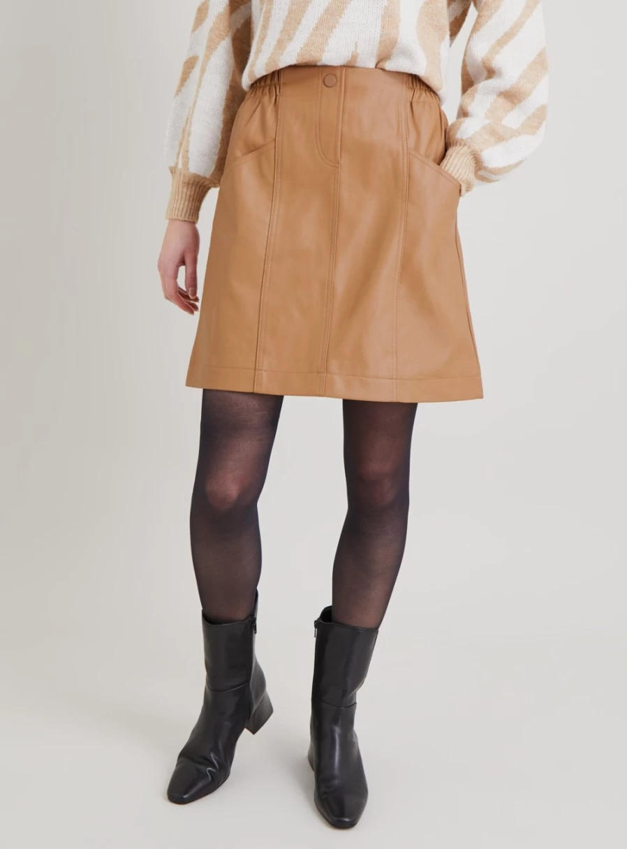 Tu Women's Tan Faux Leather Mini Skirt - Size 8 | High-Quality Vegan Leather Skirt
