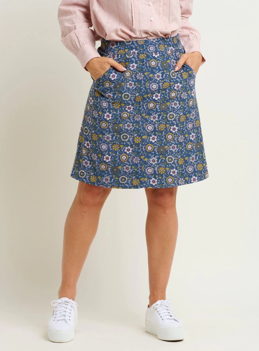 Brakeburn Women's Floral Print Cord Skirt - Vintage Folk Style, Size 12