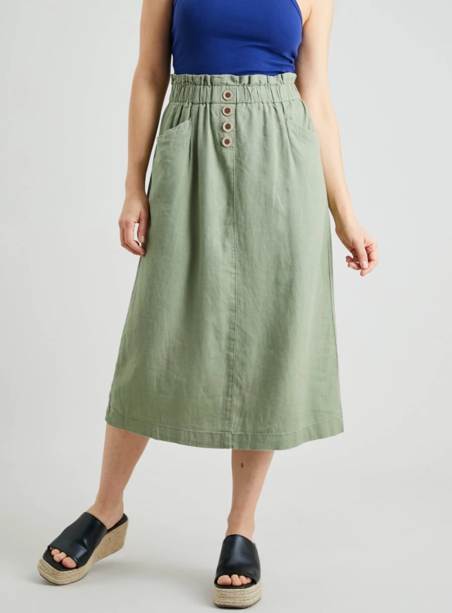 Tu Women's Khaki Linen-Blend Midi Skirt - Size 14 Casual Summer A-Line Skirt