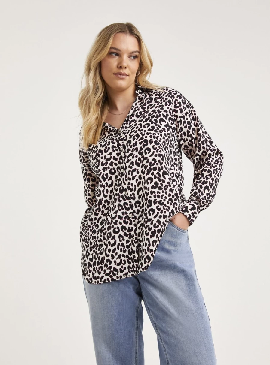 Simply Be Women's Leopard Print Longline Shirt - Stylish Casual Top Size 26