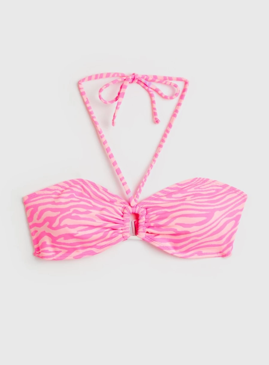 Tu Women's Pink Zebra Print Bandeau Bikini Top - Stylish Swimwear for Summer Beach Fashion