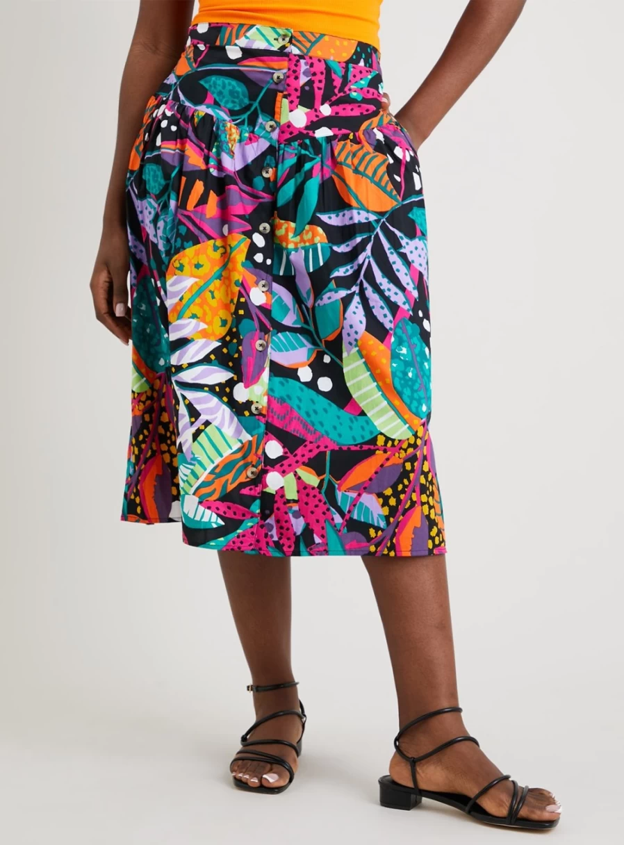 "Tu Women's Tropical Print Poplin Full Skirt - Family Summer Dress"