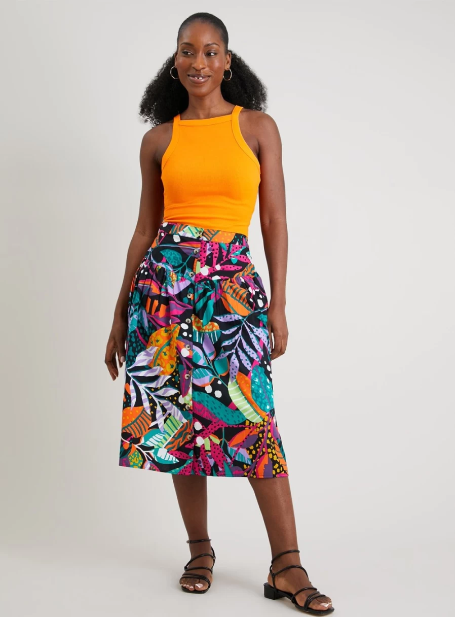 "Tu Women's Tropical Print Poplin Full Skirt - Family Summer Dress"